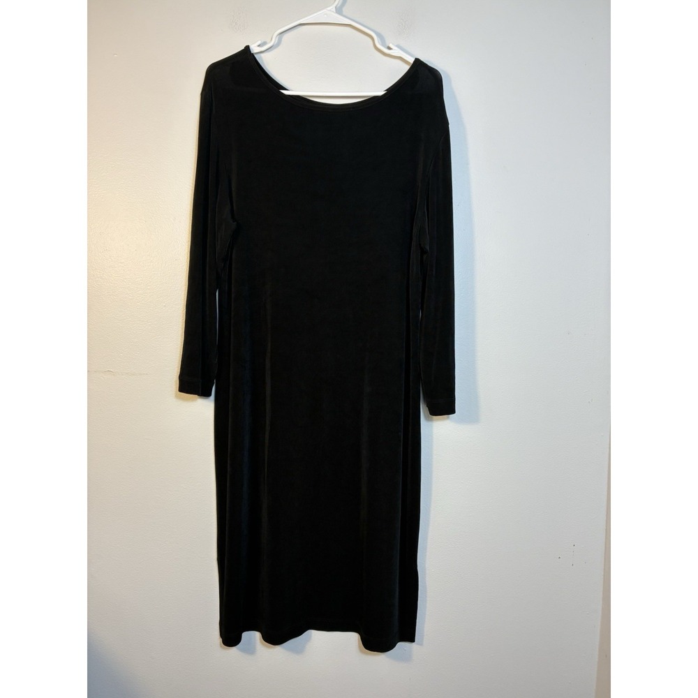 Chicos Travelers Long Sleeve Slinky Midi Dress Sz‎ Large Black Whimsy Goth